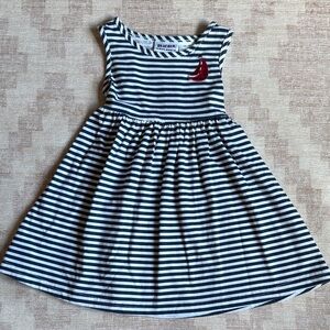 Blueberi Boulevard Nautical Navy & White Striped Dress with Red Sailboat 24M
